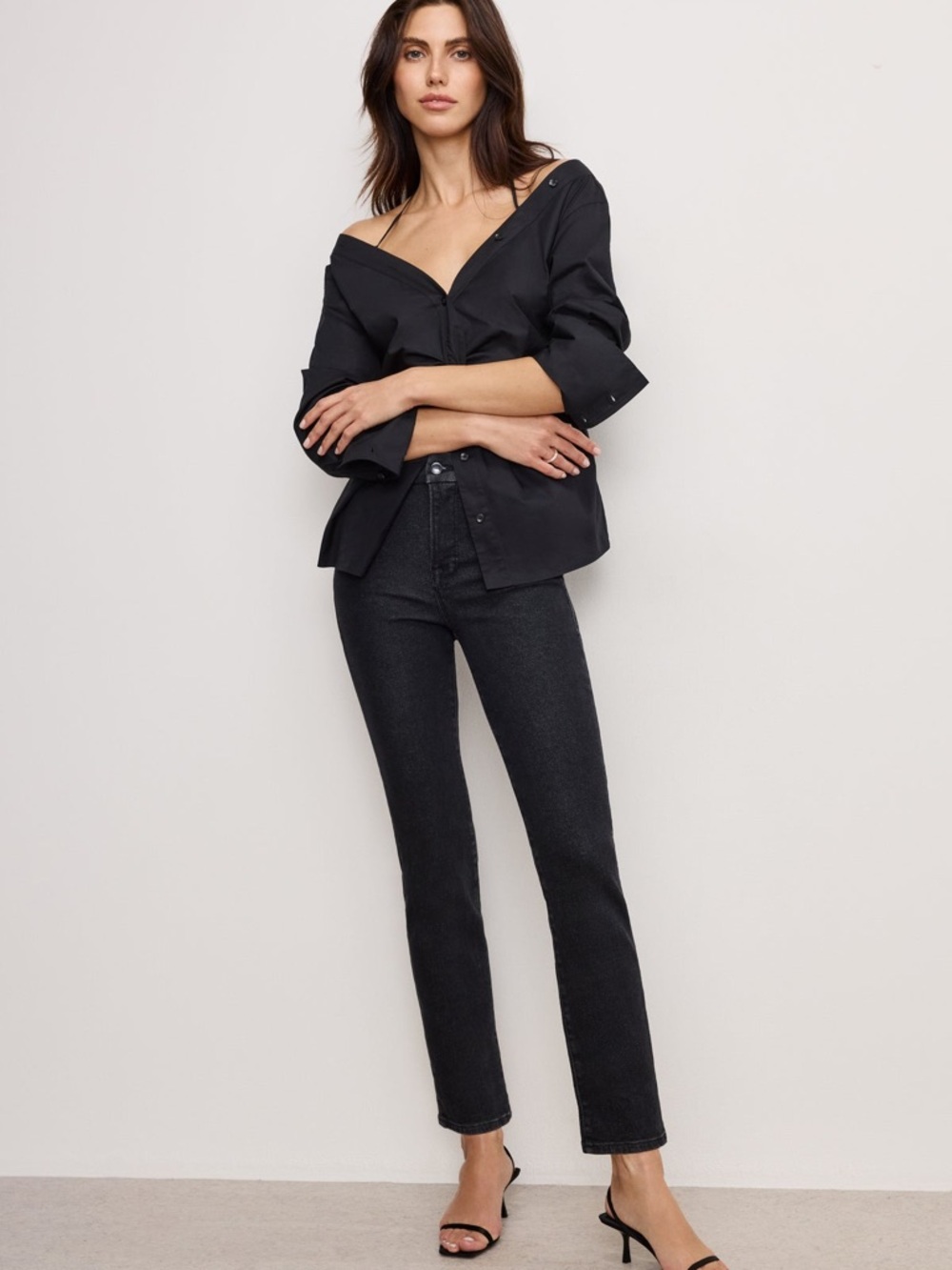NWT Good American Good Legs Straight Black Straight-Leg Jeans Sz 25